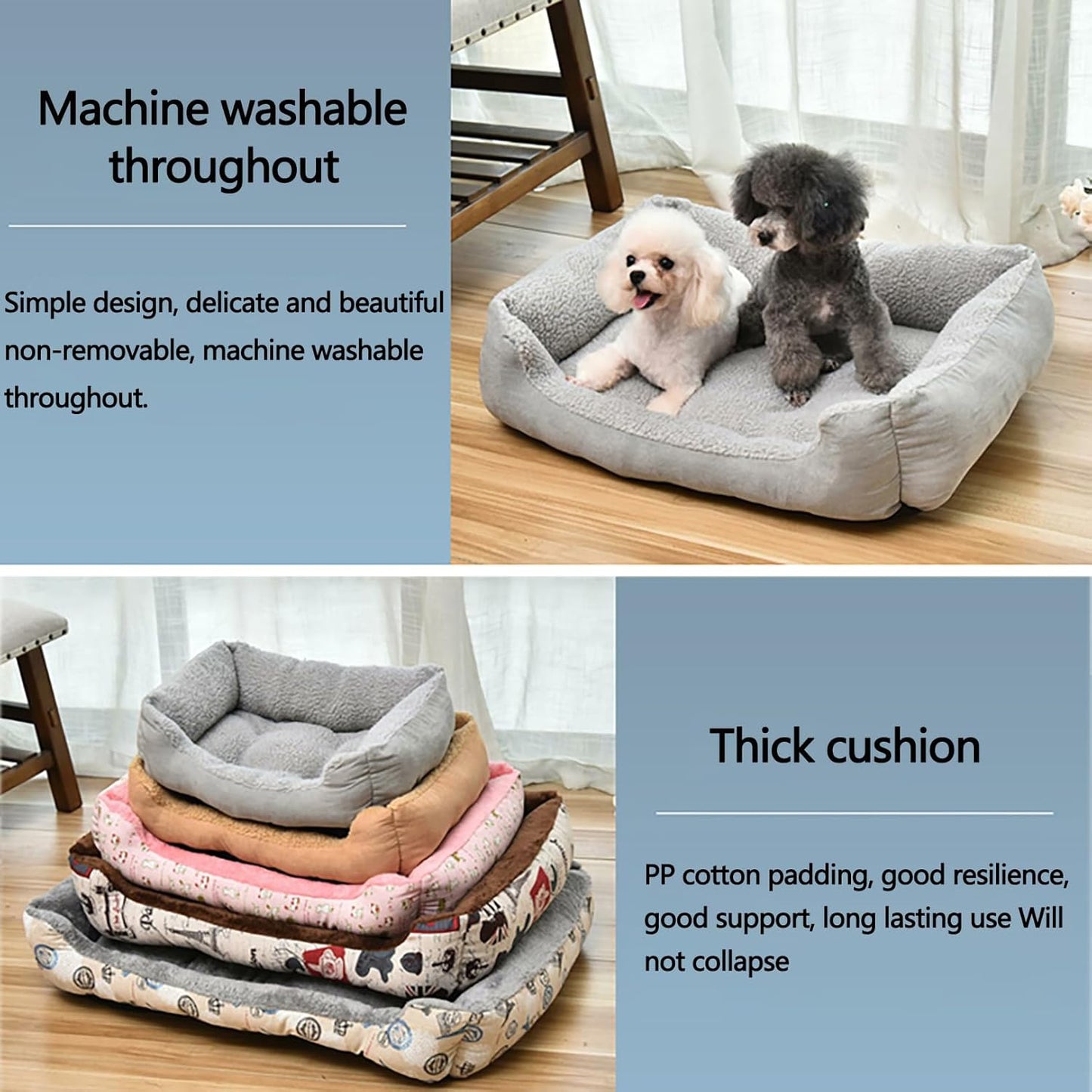 Dog Beds for Large Medium Small Dogs, Dog Bed for Jumbo Dogs Orthopedic Calming Dog Sofa Bed Soft Couch Breathable Cuddler Pet Bed with Anti-Slip Bottom,Grey,80cm