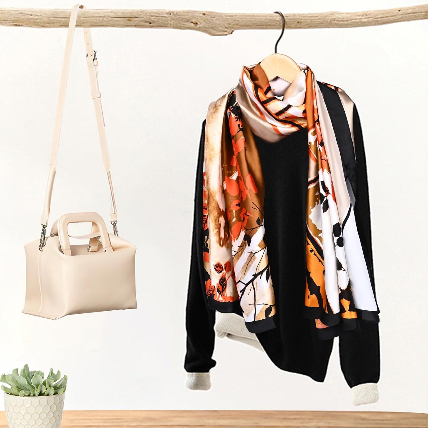 FINIZO Mulberry Silk Feeling Long Scarf for Women Large Shawls for Headscarf and Neck Sunscreen Shawls