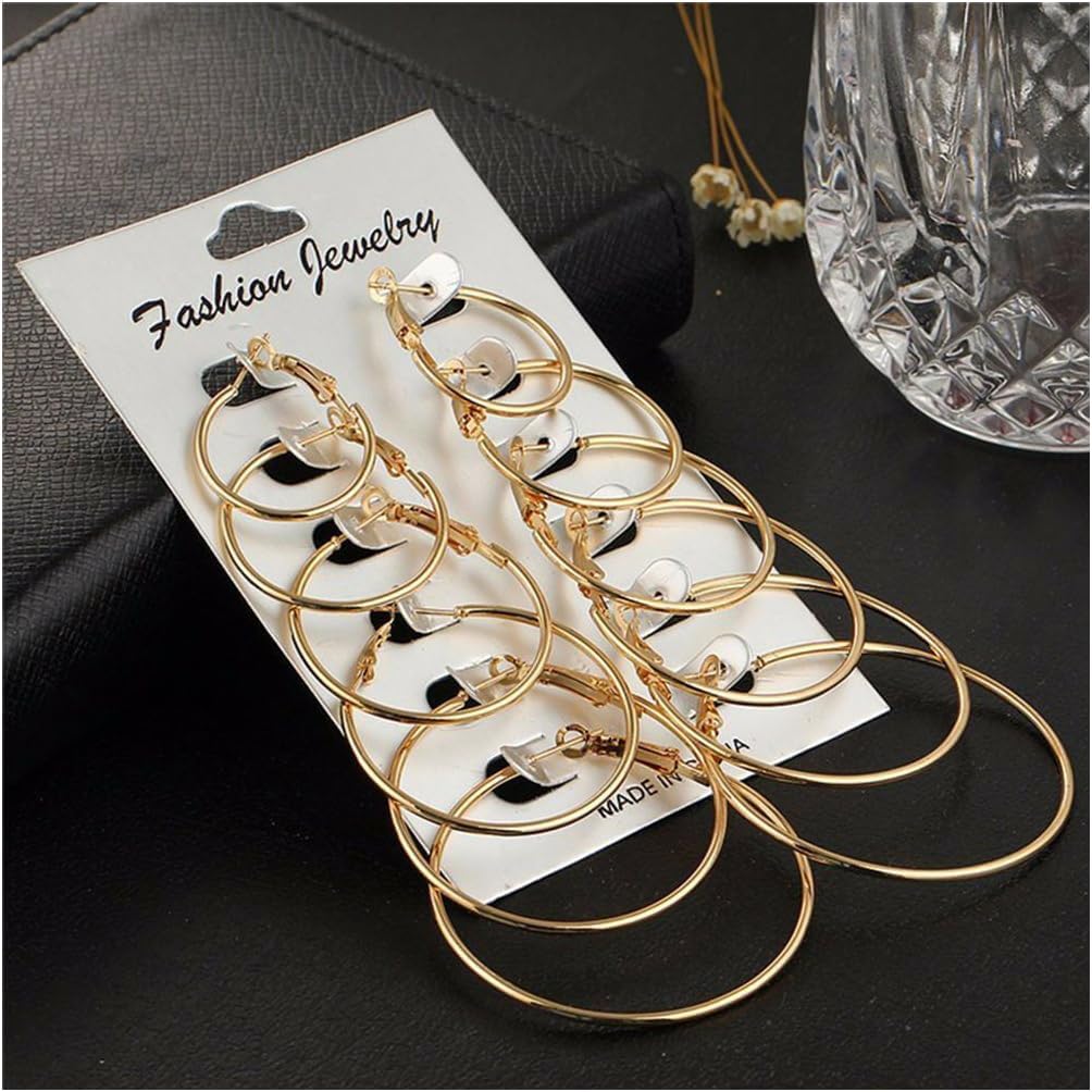 47pcs Gold Jewelry Set With 3 PCS Necklace, 11 PCS Bracelet,20pcs Hoop Stud Earrings,7pcs rings set For Women For Birthday Gifts