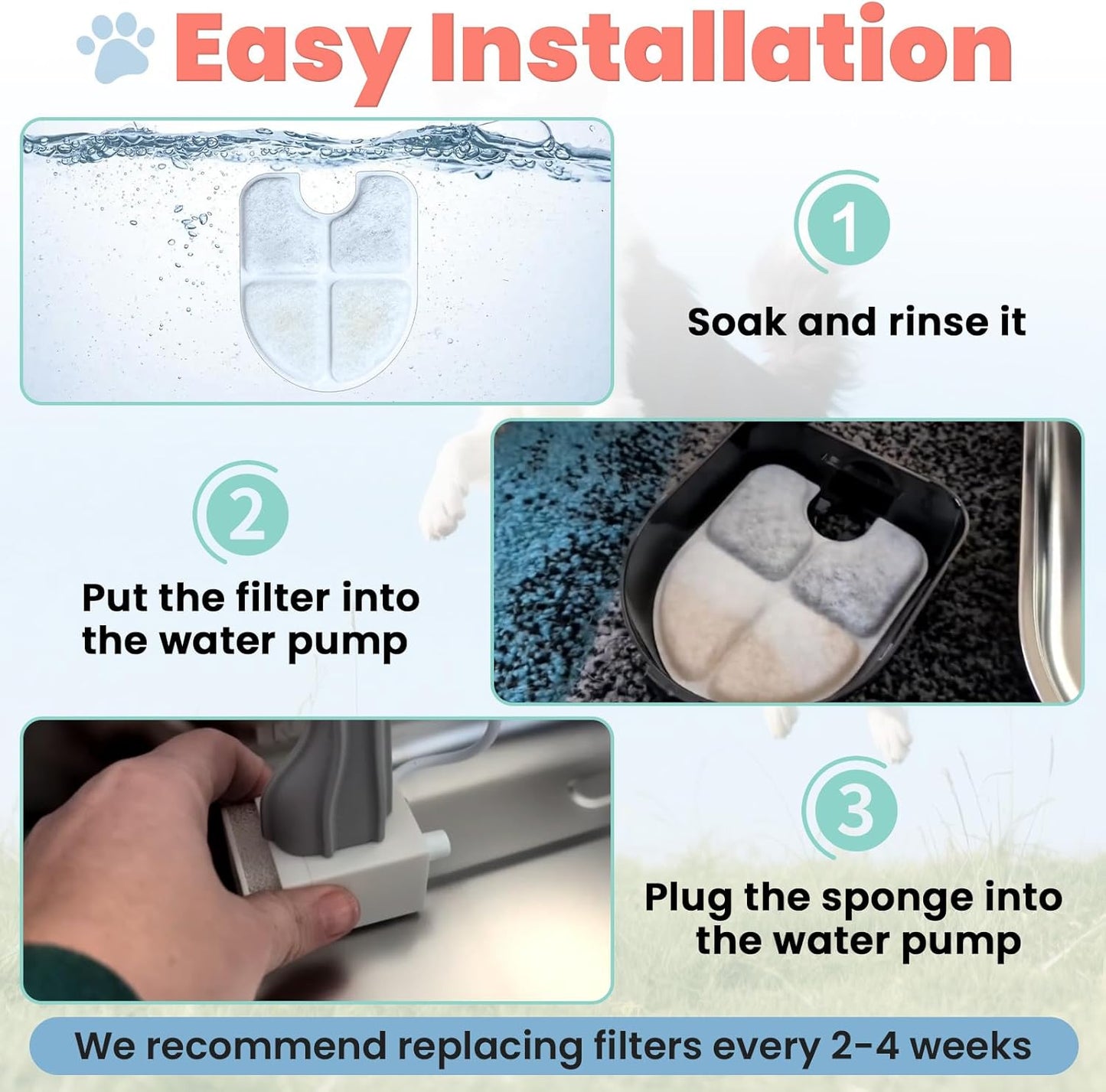 12PCS Cat Water Fountain Replacement Filters Compatible with FEELNEEDY 3Gal/12L Dog Cat Water Dispenser (FN-W13), Fit Large Dogs Bowl Dispenser, Includes 12 Filters & 12 Sponges