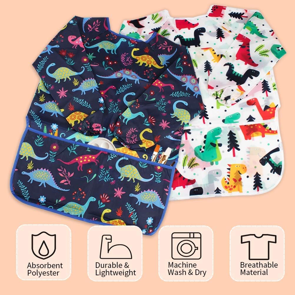 CUBACO Kids Painting Apron, 2pcs Waterproof Art Smocks For Child 3-8 Years, Kids Smocks for Painting Aprons with Long Sleeve
