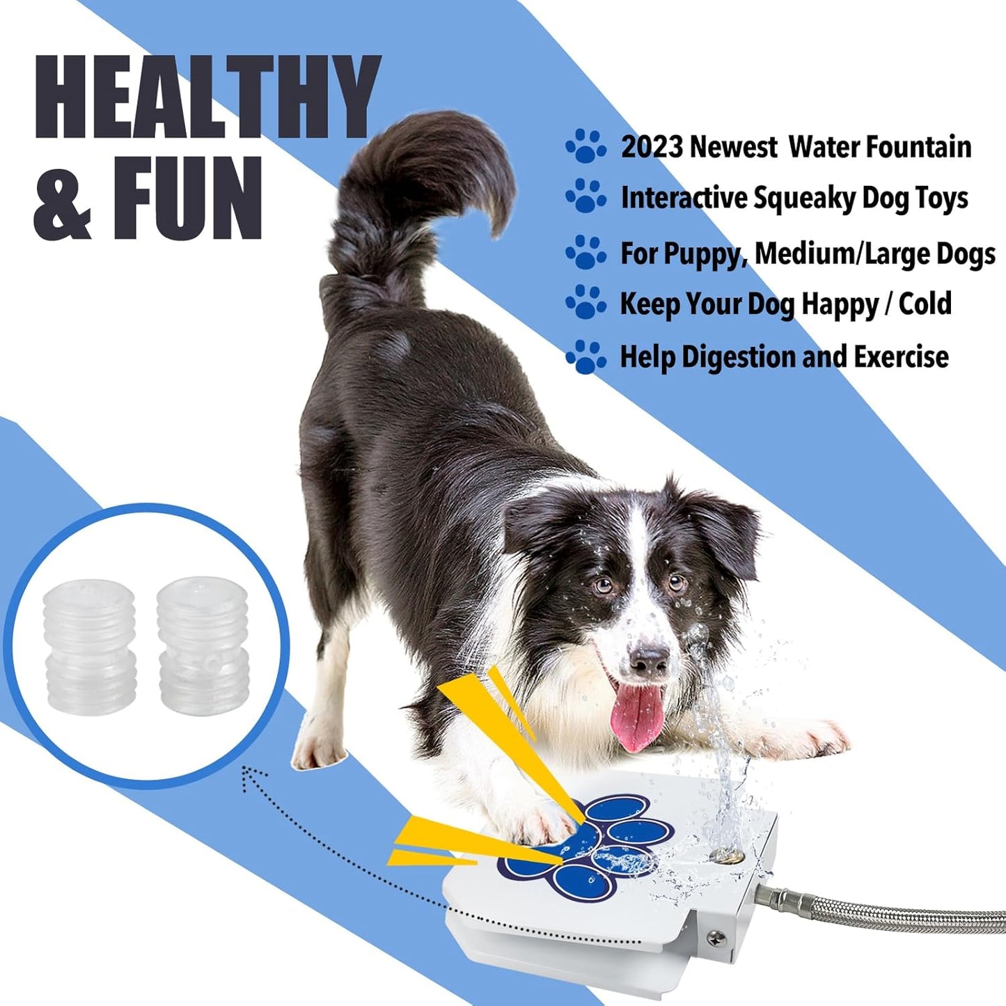 Dog Water Fountain Step On, Outdoor Dog Water Sprinkler for Large Dogs, with Upgrade Copper Valve Set & Stainless Steel Hose, Easy to Use, Fresh Water to Drink