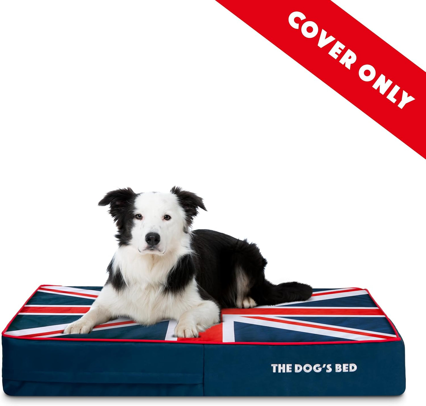 The Dog’s Bed Replacement Outer Cover, Oxford Fabric, Blue with Red Trim & UK Center Flag, Large, 6-Inch