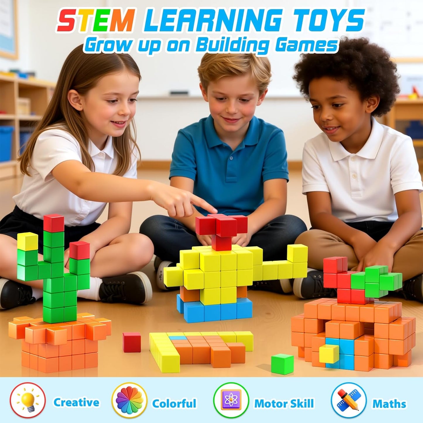 48PCS Magnetic Blocks for Toddlers Outdoor Toys Easter Gifts, Large Magnetic Cube Toy for Sensory Montessori Education Preschool Magnet Toys for 3 4 5 6 Year Old Boys and Girls