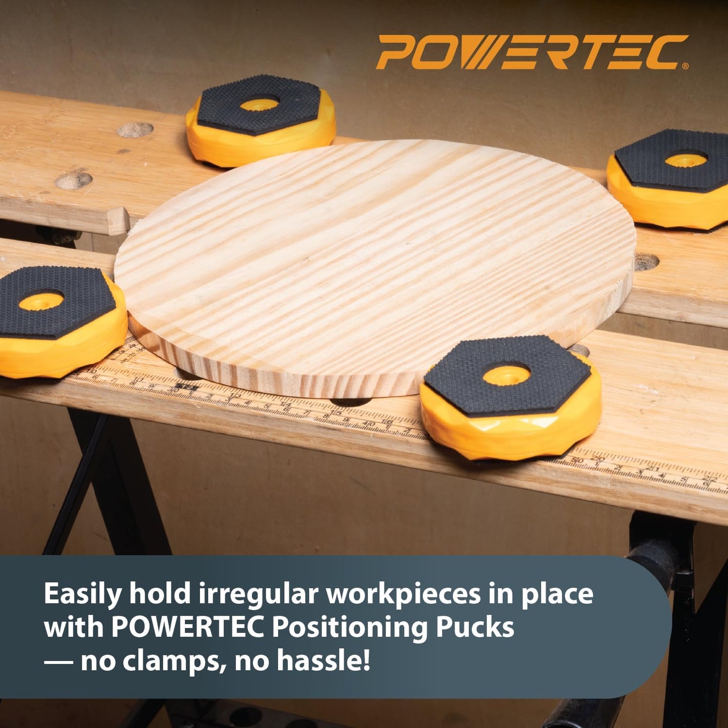 POWERTEC Bench Dog Puck - Fits 3/4" Dog Hole on Work Bench & T Track, Ideal for Sanding, Routing, Finishing & Painting, T Track Accessories - 4PK (71820)