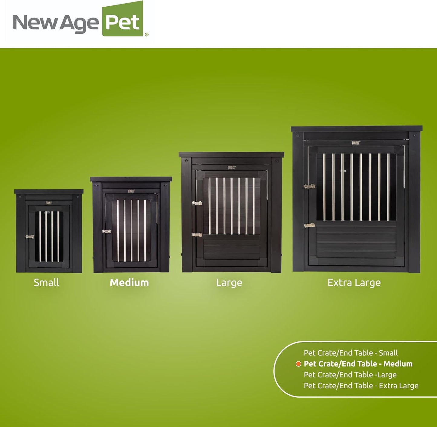 New Age Pet ECOFLEX InnPlace Dog Crate & End Table, Indoor Furniture Style Pet Kennel for Small, Medium, Large & XL Dogs, Durable Composite, Espresso Black, Medium