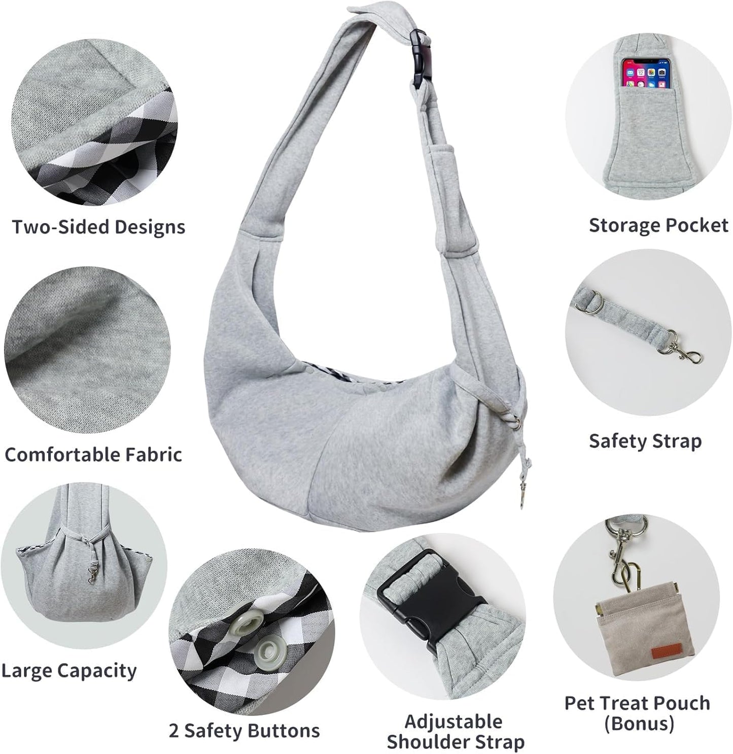 CONLI Small Dog Carrier Sling with Adjustable Strap & Dual Safety - Features Storage Pocket & Detachable Treat Pouch, Hands-Free Pet Sling for Chihuahuas, Yorkies Under 12lbs for Walking, Hiking