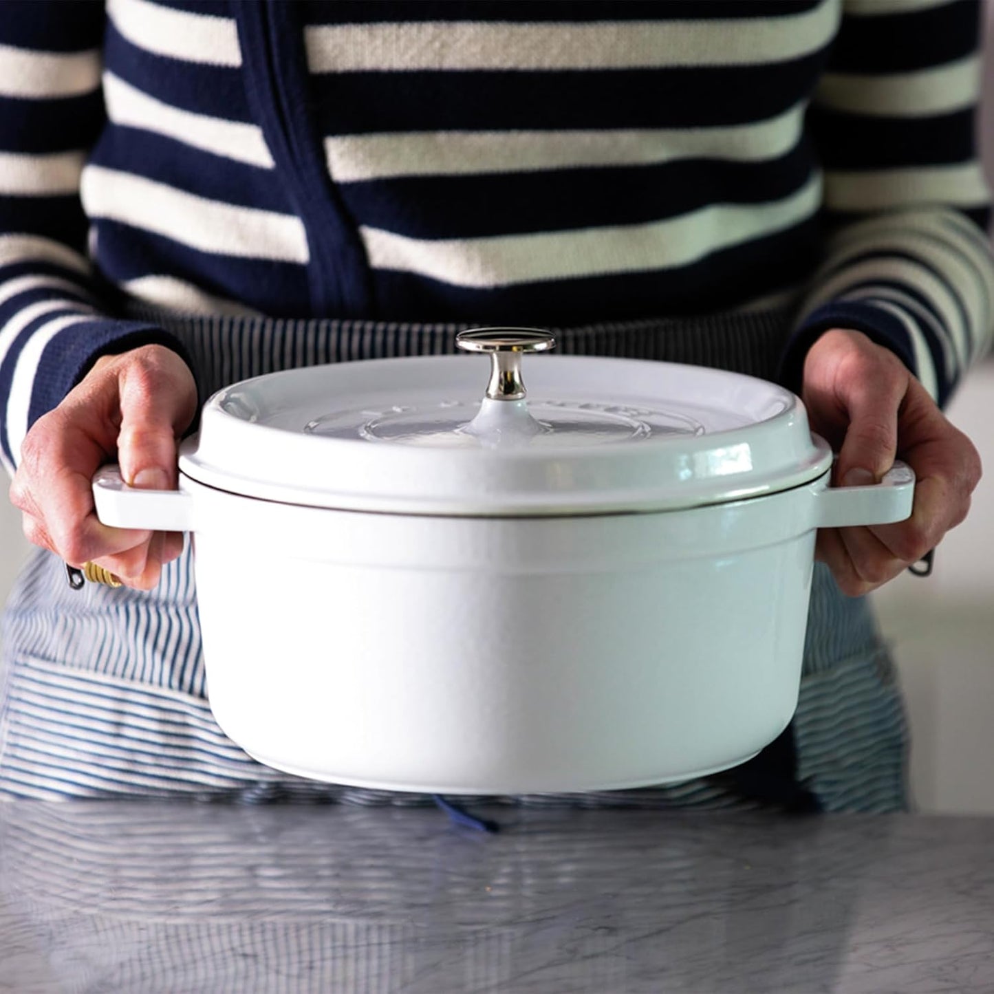 STAUB Cast Iron Dutch Oven 4-qt Round Cocotte, Made in France, Serves 3-4, White