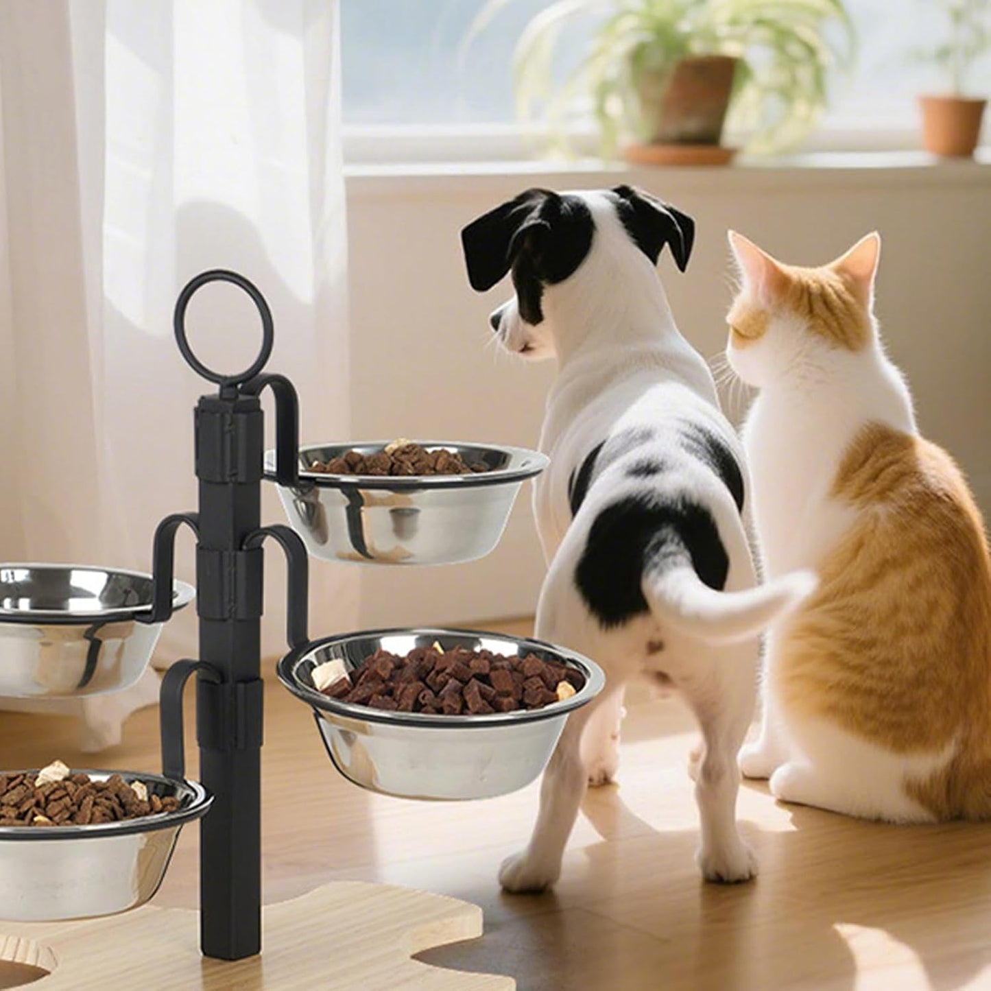 Ergonomic Elevated Dog Bowls with Stable Stand and Quadruple Bowl for Most Breeds Adjustable Heights Dishwasher Safe Pet