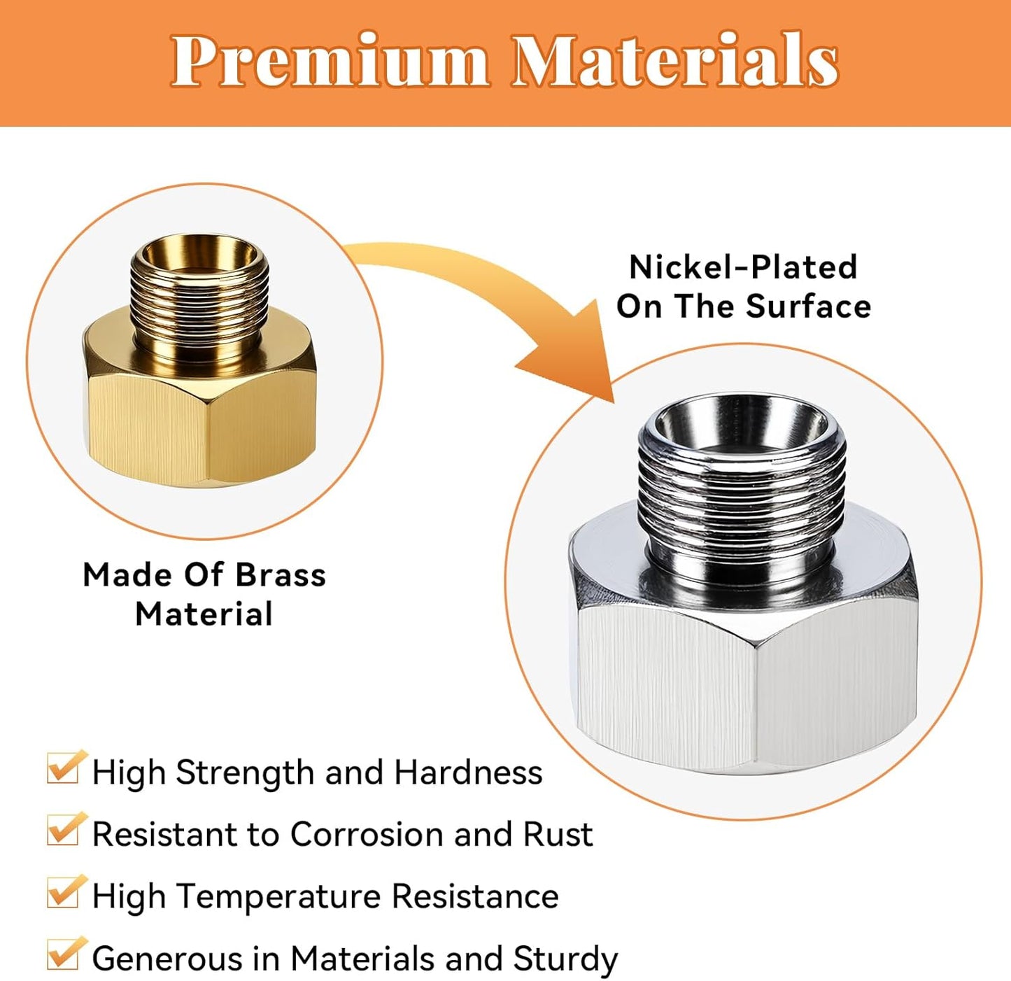 Water Line Adapter, 2 Pcs 1/2" Female to 3/8" Male Brass Reducer Adapters, Compression Pipe Fittings with Rubber Washers for Kitchen Bathroom Water Heater Supply Hose
