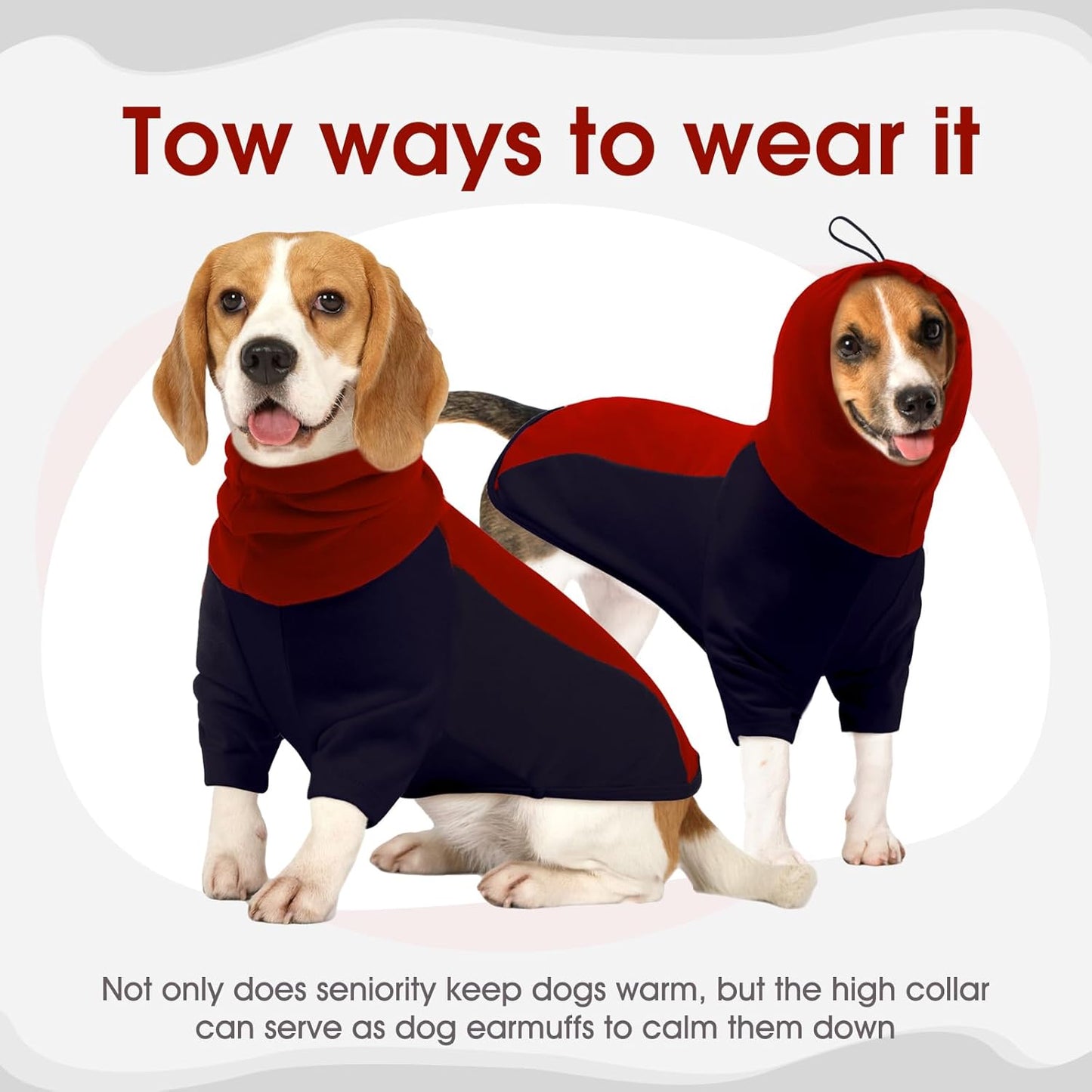 BRKURLEG Warm Dog Hoodie Dog Sweater Dog Anxiety Jacket with Ear Wrap Dog Fleece Shirt Adjustable Quiet Head Cover Sleeves Winter Soft Calming Vests for Dogs and Cats with Earmuffs, Dark Blue XS