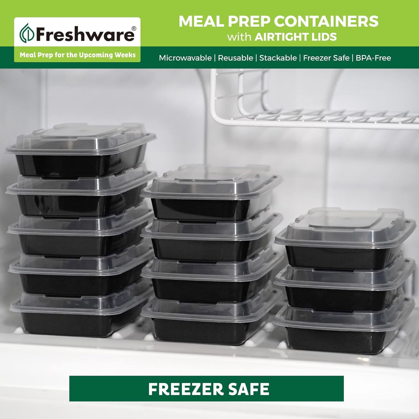 Freshware Meal Prep Containers [50 Pack] 1 Compartment with Lids, Food Storage Containers, Bento Box, BPA Free, Stackable, Microwave/Dishwasher/Freezer Safe (28 oz)