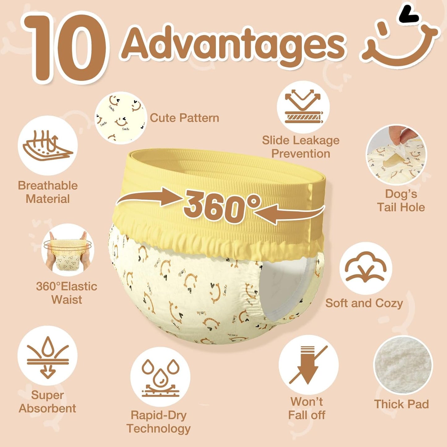 Dog Diapers Female, Pull It Up Disposable Puppy Diapers with 360° Stretchy Waist, Super Absorbent Leak-Proof Doggie Diapers for Playful Dogs, Dog Walking, Gaming(S,30PCS)
