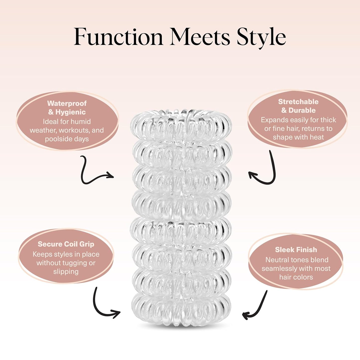 Kitsch Spiral Hair Ties for Women - Coil Hair Ties No Damage, No Crease, Secure Grip All Day Hair Coils, Stretchable and Waterproof | Ideal Gifts for Women - 8pcs (Clear/Transparent)