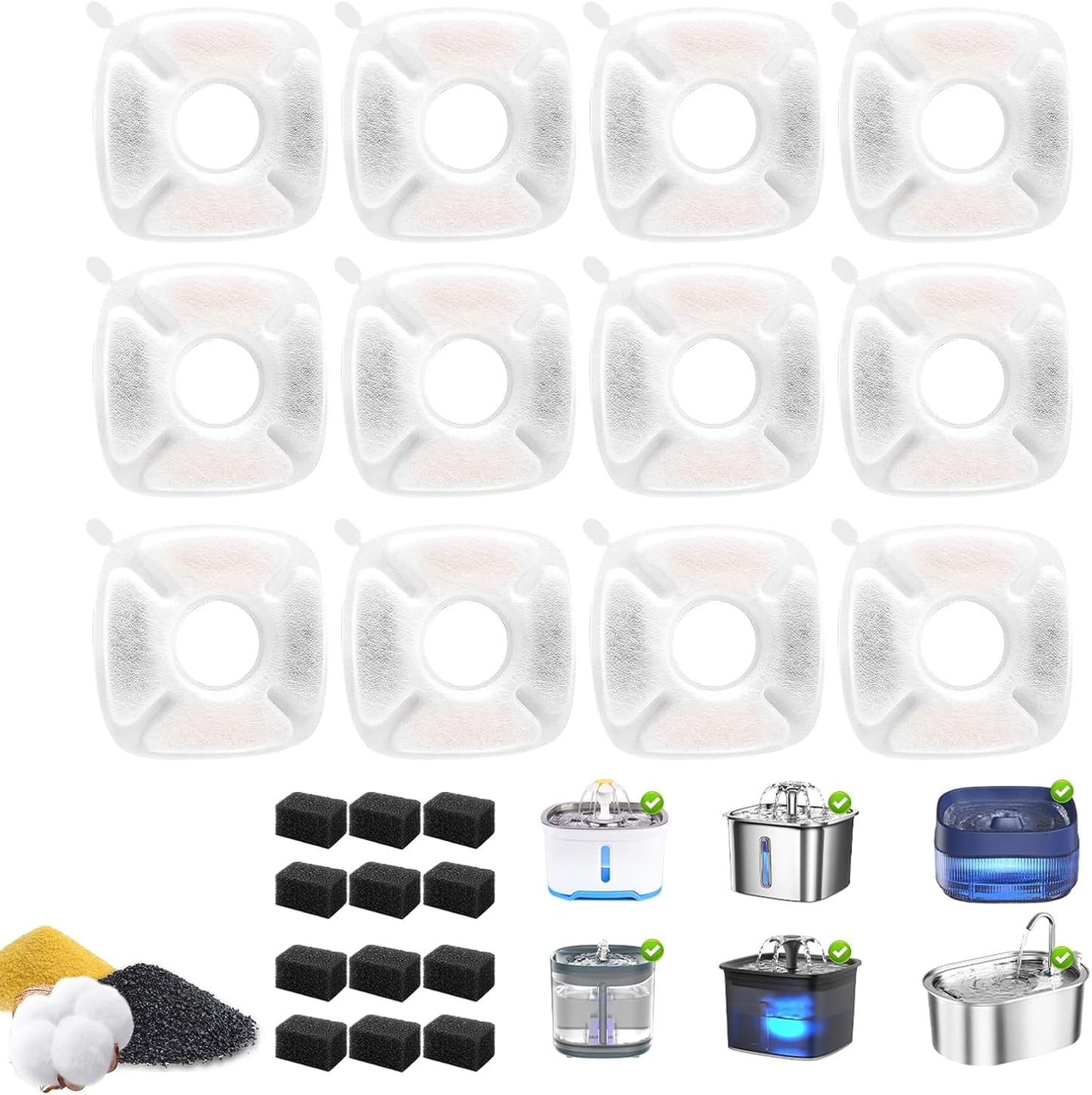 24 PCS Cat Water Fountain Replacement Filters for Veken Pet Fountain Filters 67oz/2L, 95oz/2.8L,135oz/4L Water Fountain Automatic,Pre Filter Sponge