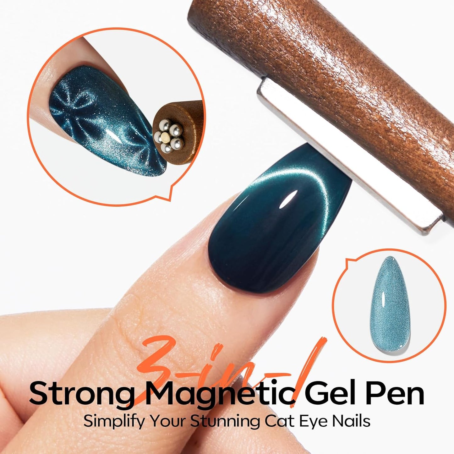 modelones Cat Eye Magnet Set for Nails, Heart Cateye Powerful 3 IN One Magnetic Pen Nail Design Square Double Head Round Magnets Tool Glassy Moon French Flower Cats Eye Effect Manicure DIY Gift