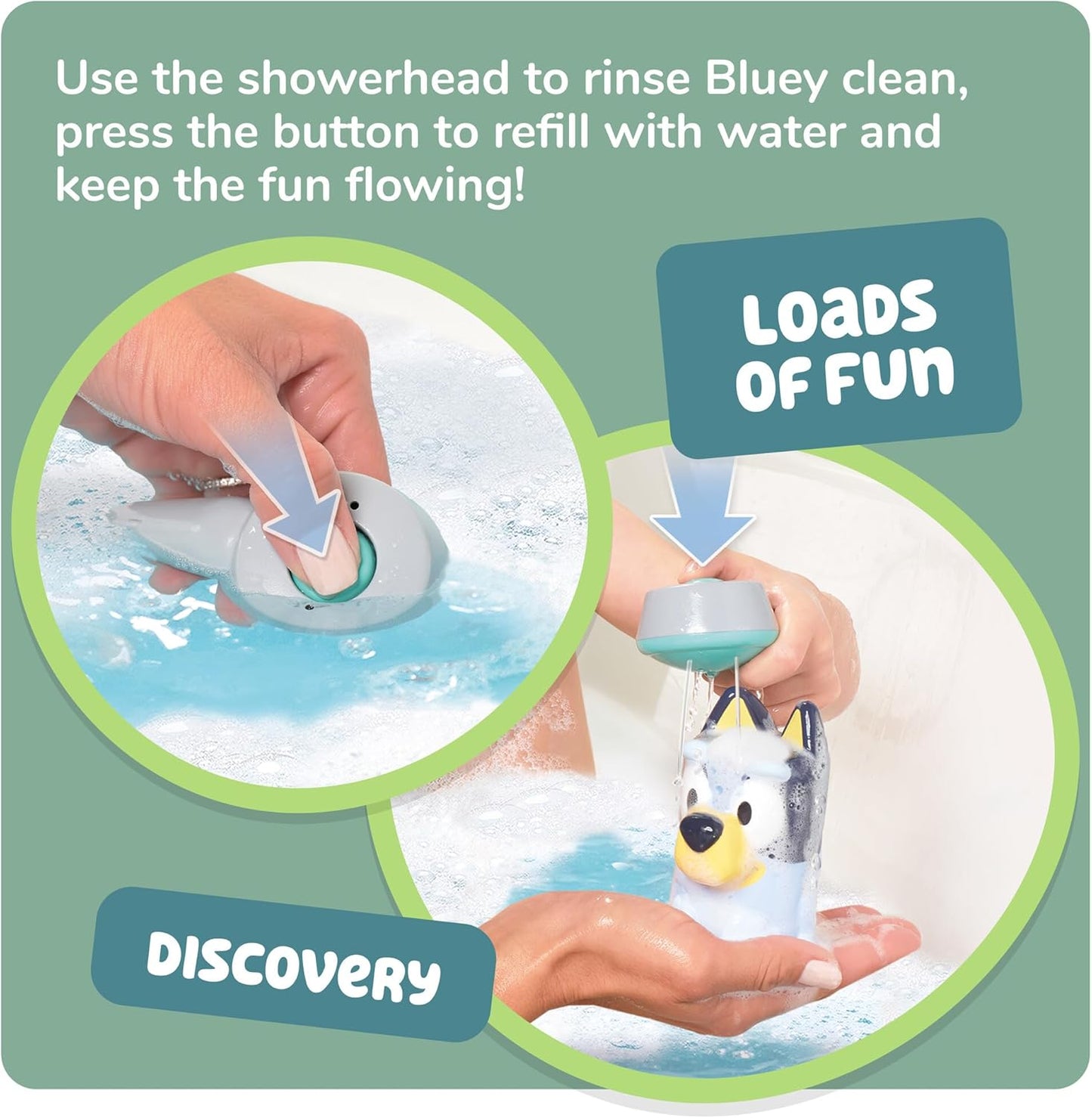 TOMY Toomies Shower & Scrub Bluey - Create Your Own Bubbles - Includes Rinsing Showerhead and Removable Bluey Toy - Interactive Bath Toys - Toddler Easter Basket Fillers - Ages 18 Months and Up