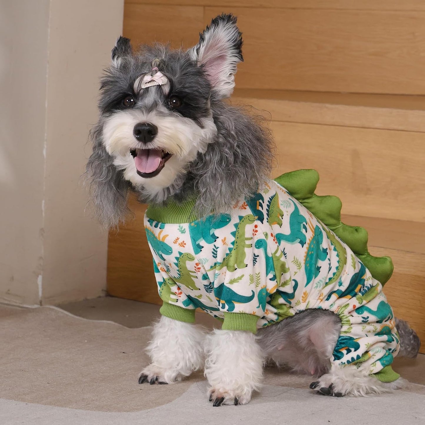 CuteBone Dinosaur Costume Dog Pajamas, Stretchy Spandex Crystal Velvet Sleepwear Coat for Small Dogs, Soft & Warm Pet Outfit Clothes for Cold Weather, Cozy Pullover Design COSP05XL