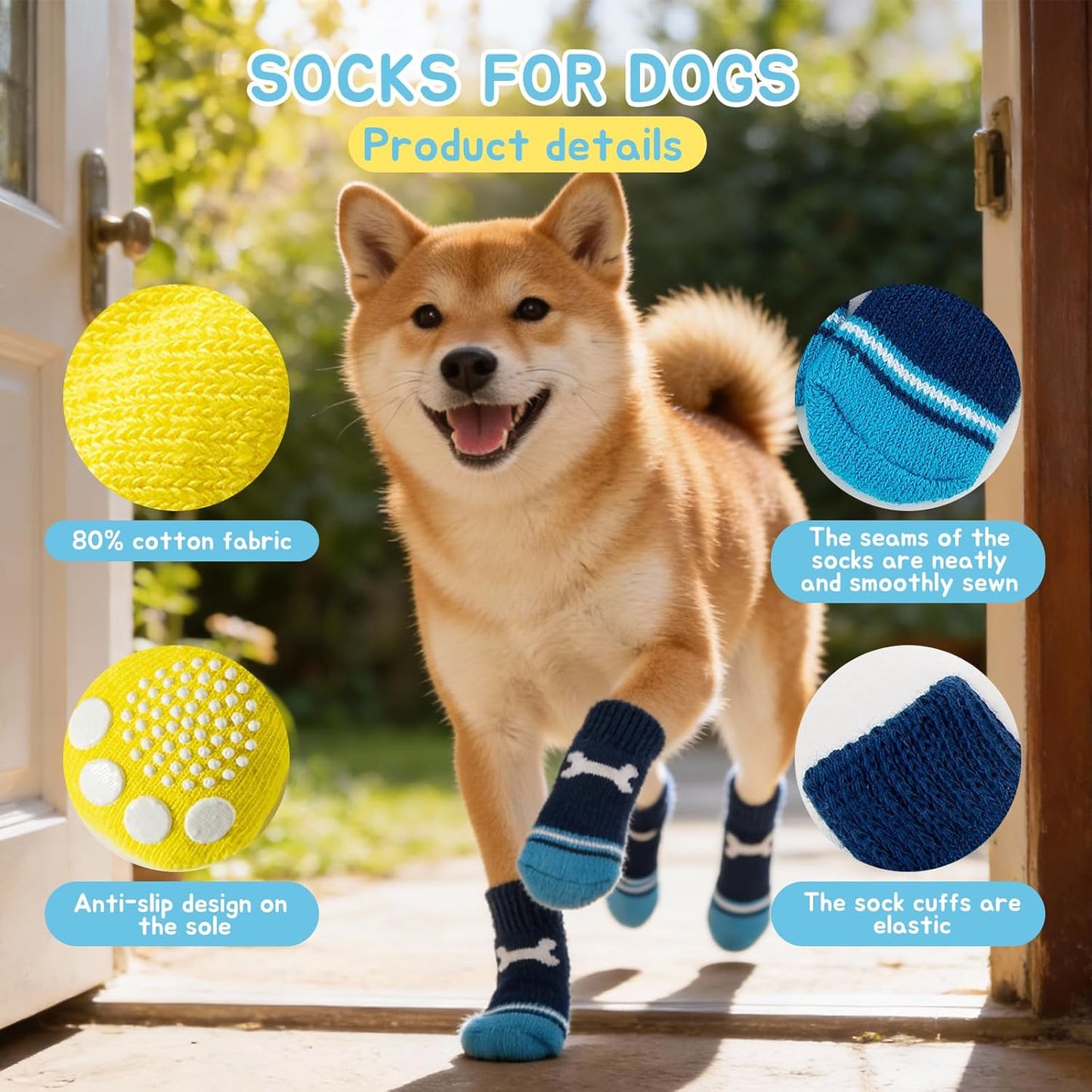 16 Pieces Dog Socks for Hardwood Floors Anti Slip, Dog Grip Socks to Prevent Licking Paws & Scratching, Puppy Booties, Paw Protection Traction for Tiny Small Medium Large Pet Doggie Cat, S
