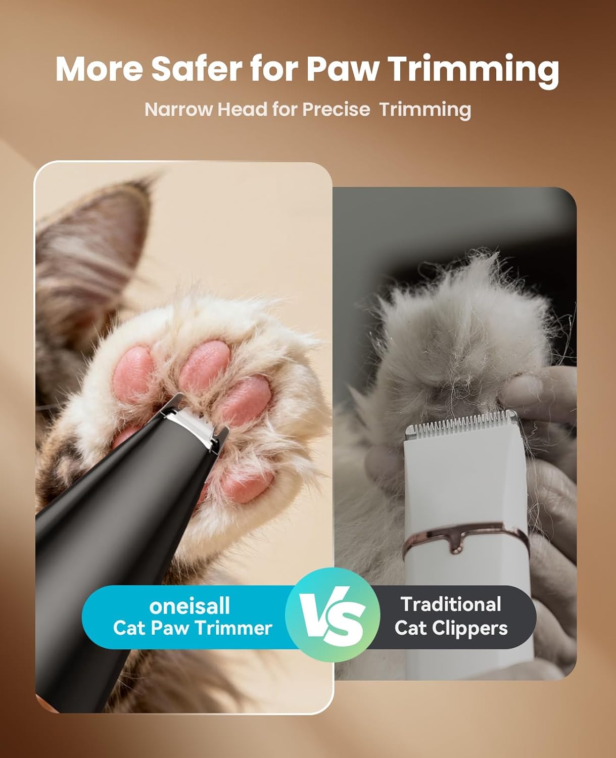 oneisall 2 Speed Cat Clippers with Double Blades, Rechargeable Cordless Small Cat Paw Trimmer, Low Noise for Trimming Dog's Hair Around Paws, Eyes, Ears, Face, Rump (Black)