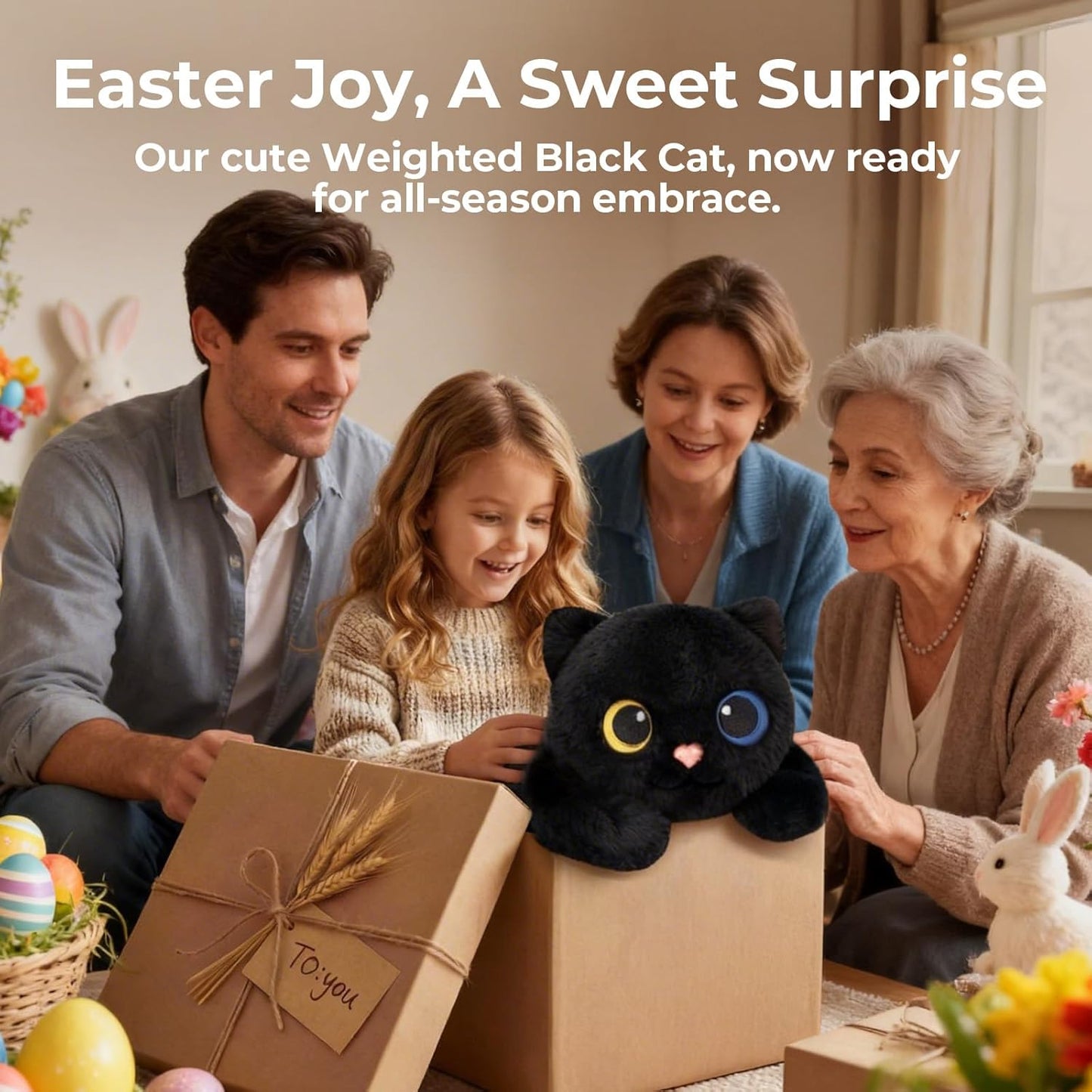 Mewaii Weighted Stuffed Animals 5 lbs Adjustable, Heated & Coolable 23 Inch Plush for Realistic Hug, Microwavable Removable Inner Pad, Cat Gifts for Adults & Kids (Black)