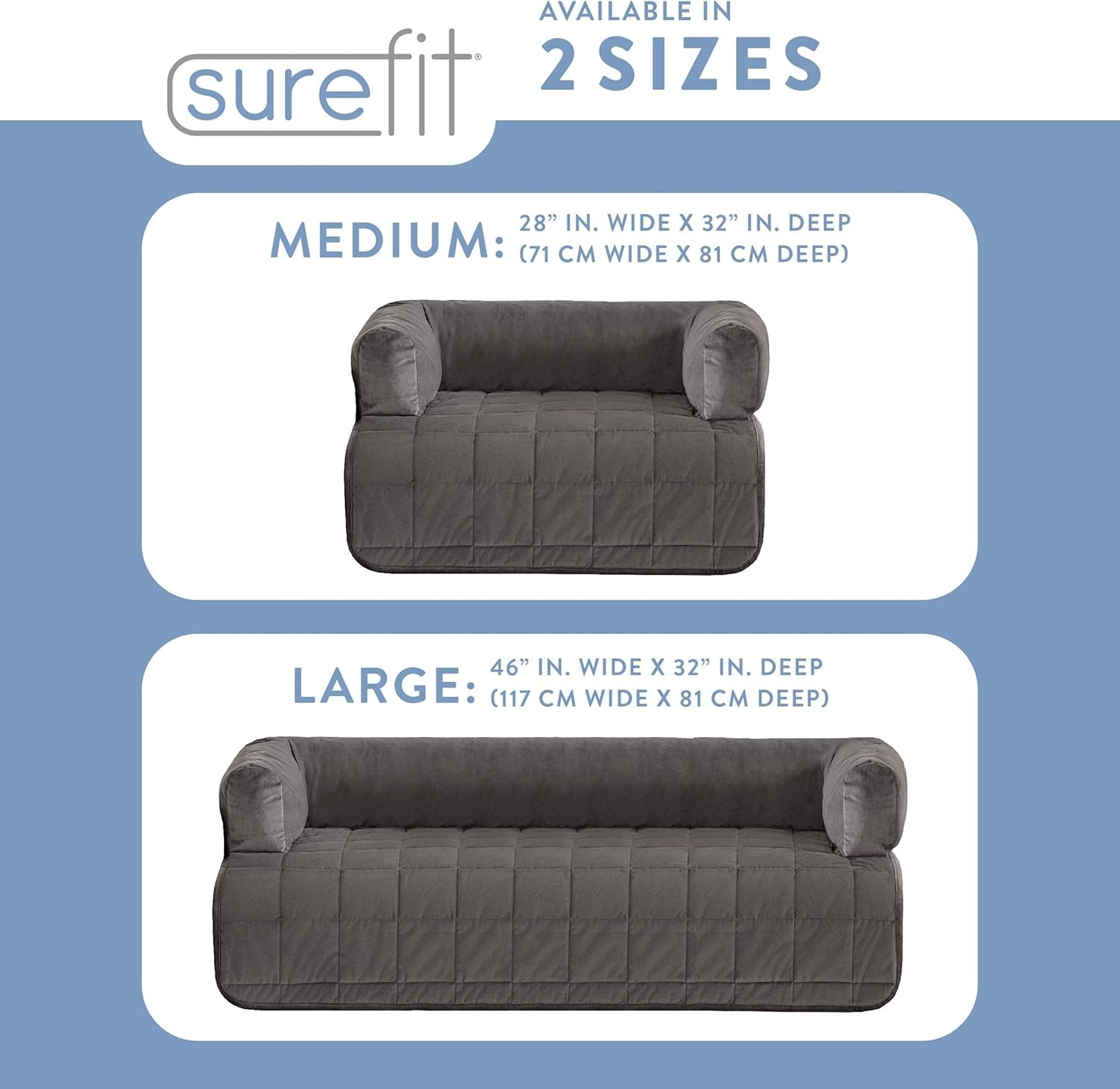 SureFit Pet Otis Quilted 3-Sided Bolster Pet Bed, Waterproof Couch Protector for Dogs & Cats, Plush Fabric & Odor Control, Machine Washable Non-Slip Pet Couch Protector, Large, 46 in x 32 in, Sable