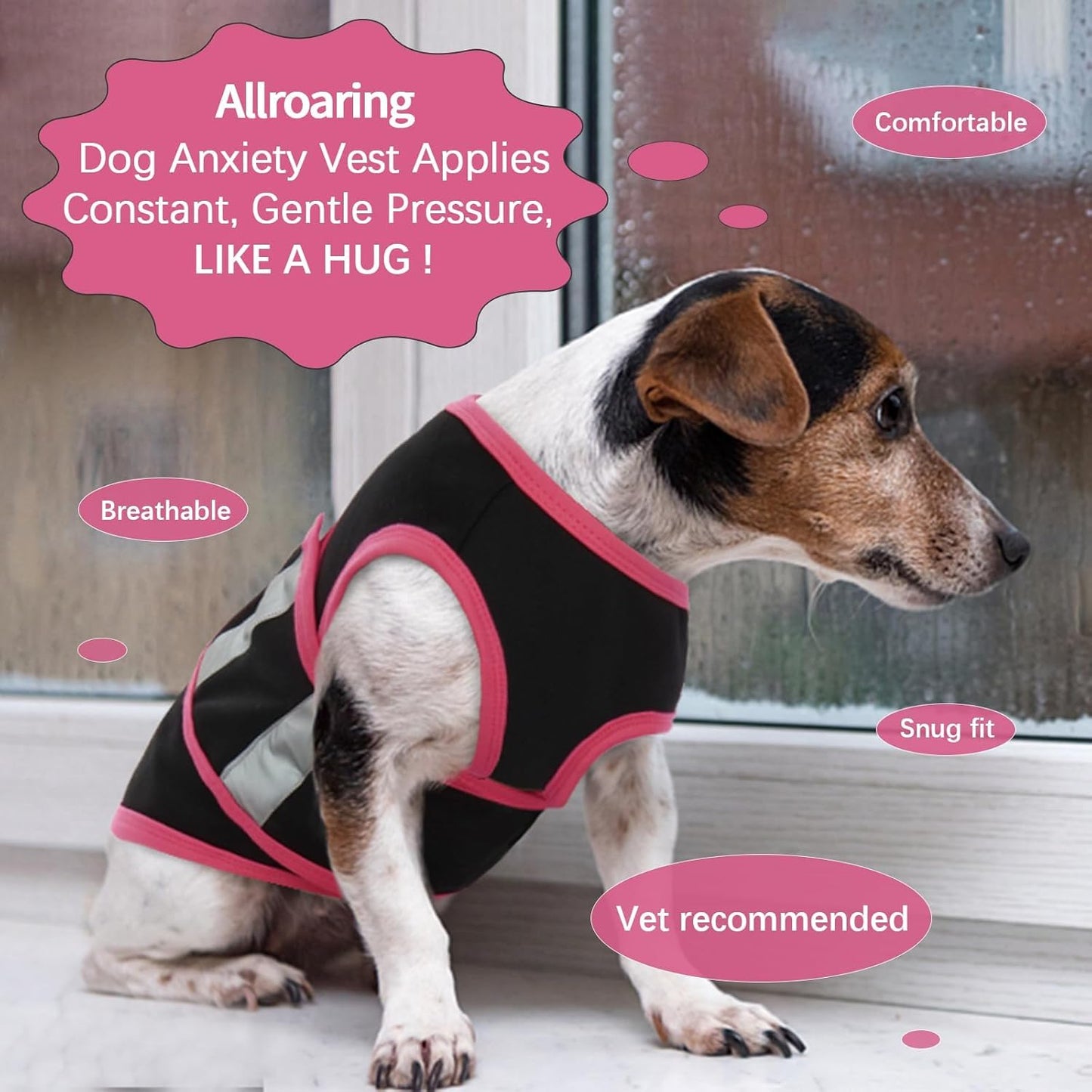 Allroaring Dog Anxiety Vest, Soft Dog Calming Shirt, Reflective Anti-Anxiety Vest Breathable Pet Anxiety Jacket Wrap for Fireworks, Thunderstorms, Separation, Travle, Vet Visits, Black XL