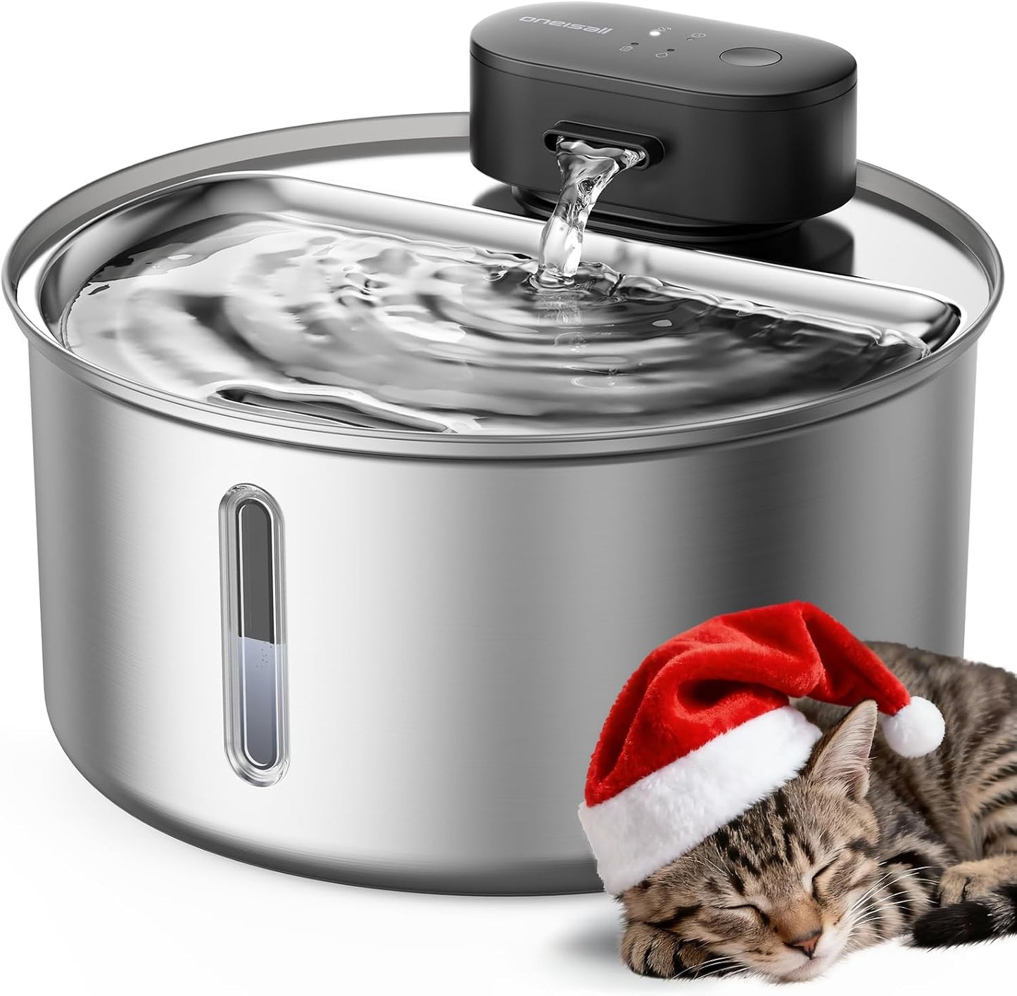 oneisall Cat Water Fountain Wireless: Stainless Steel 3.2L/108oz Cordless Pet Water Fountain, Ultra Quiet SilentFlow™ Pump, Battery Operated Automatic Water Dispenser for Cats Indoor, Motion Sensor