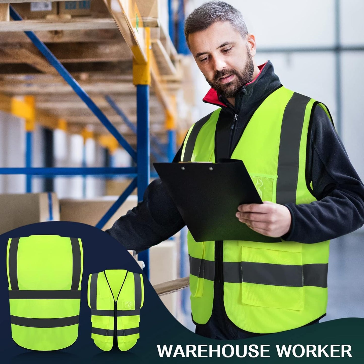 JaGely 15 Pack Reflective Safety Vests with Pockets and Zipper Construction Work High Visibility Vest for Men Women(Large,Fluorescent Green)