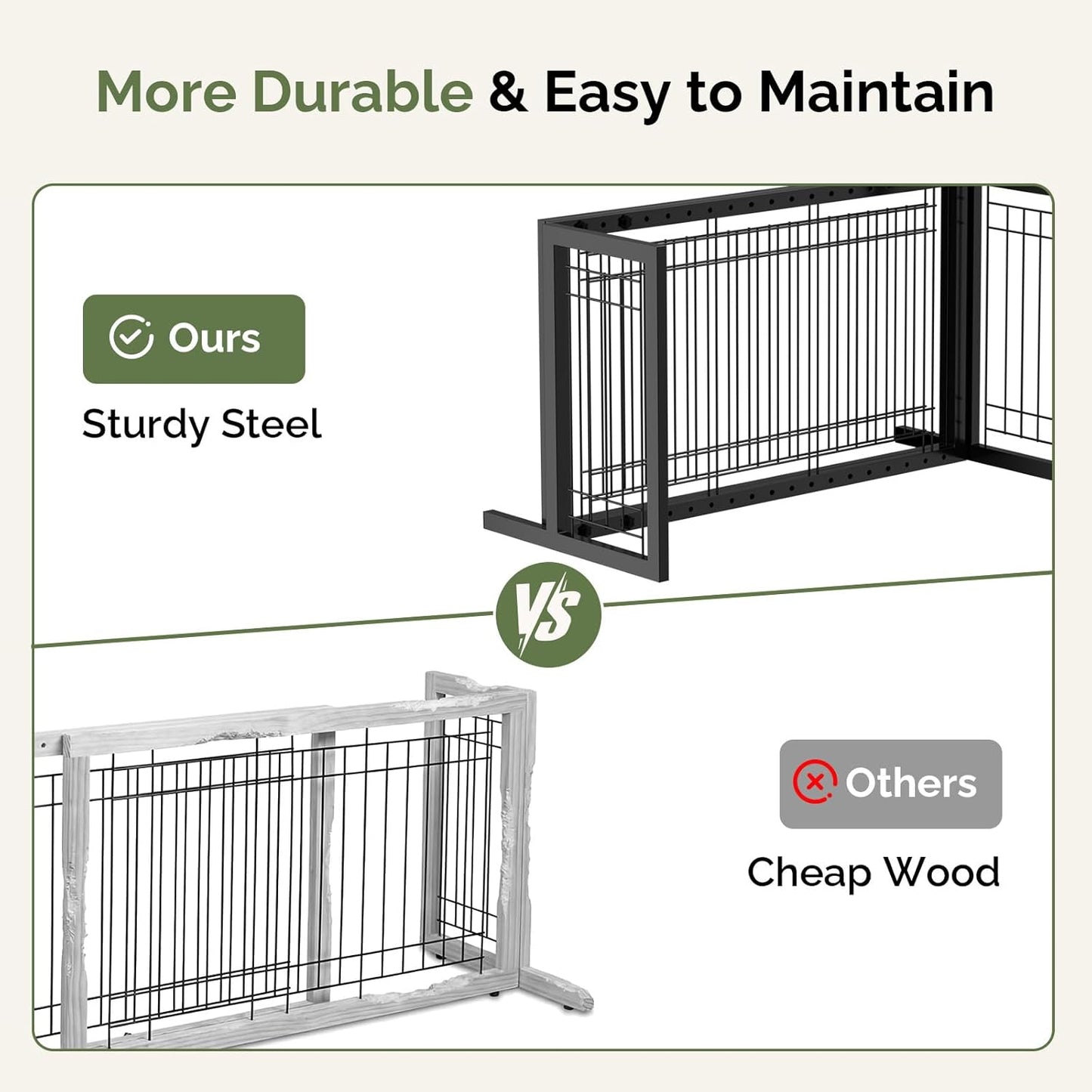 Outvita Dog Gate FreeStanding, 21" Height Pet Gate Extra Wide Dog Gates for Stairs Doorways Front Porch Fireplace, 39" - 67" Wide Metal Adjustable Pet Fence Indoor, Black
