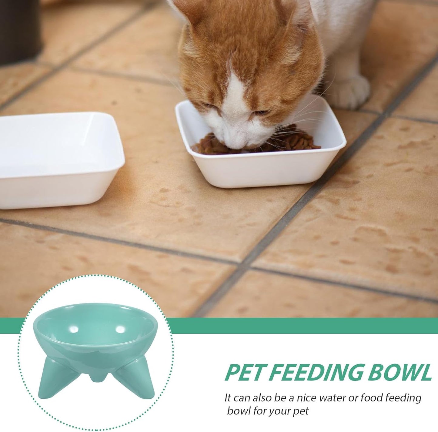 Milisten Elevated Cat Feeding Bowl Raised Pet Water Bowl Tilted Ceramic Dish Anti-Spill Design Mint Green for Cats and Dogs Indoor Use