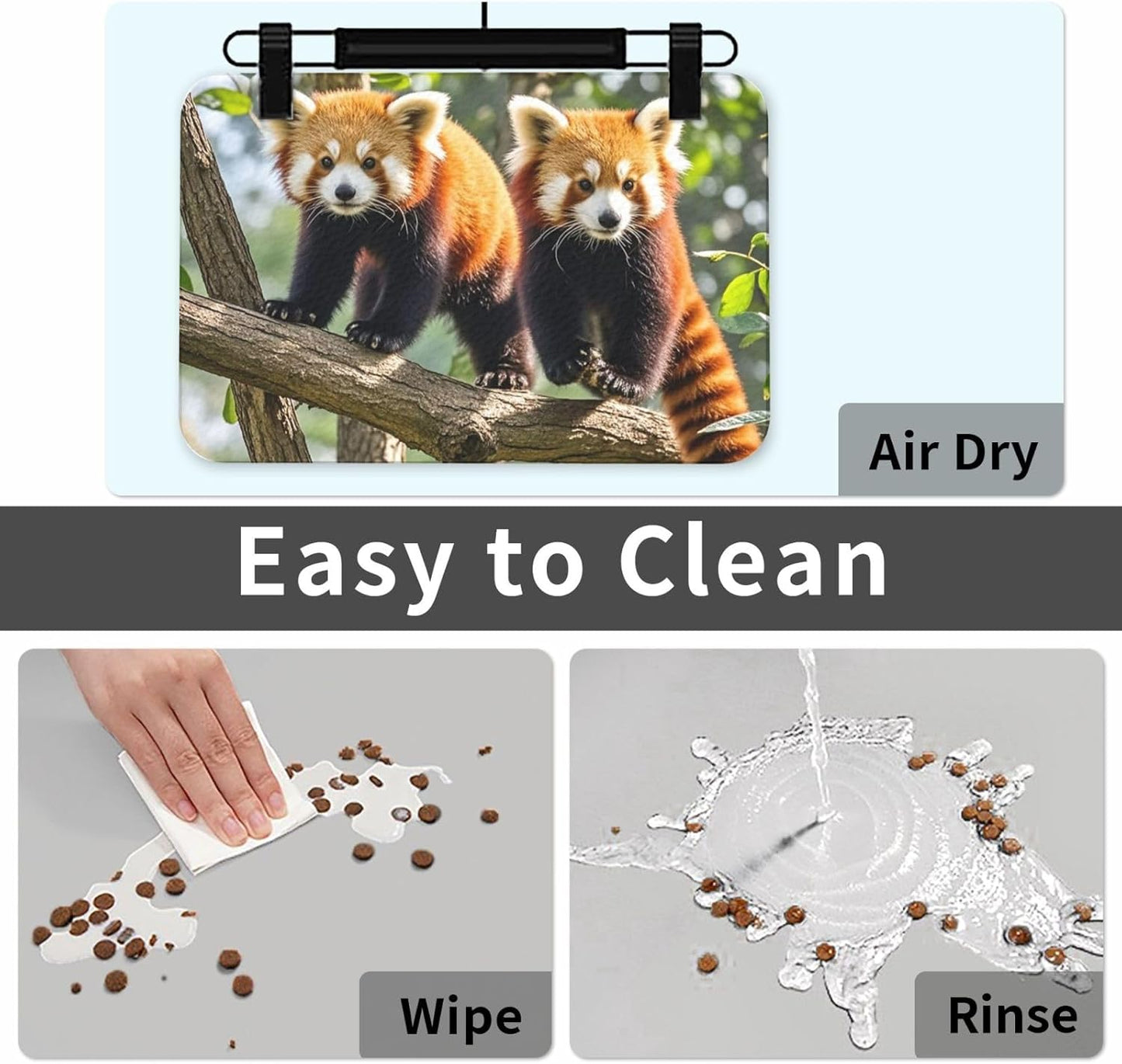 Pet Feeding Mat Leather Dog Food Mat Waterproof Pet Tablecloth Red Pandas Pet Placemat for Dogs Absorbent Dog Bowl Mat Anti-Slip Dogs Mats for Food and Water