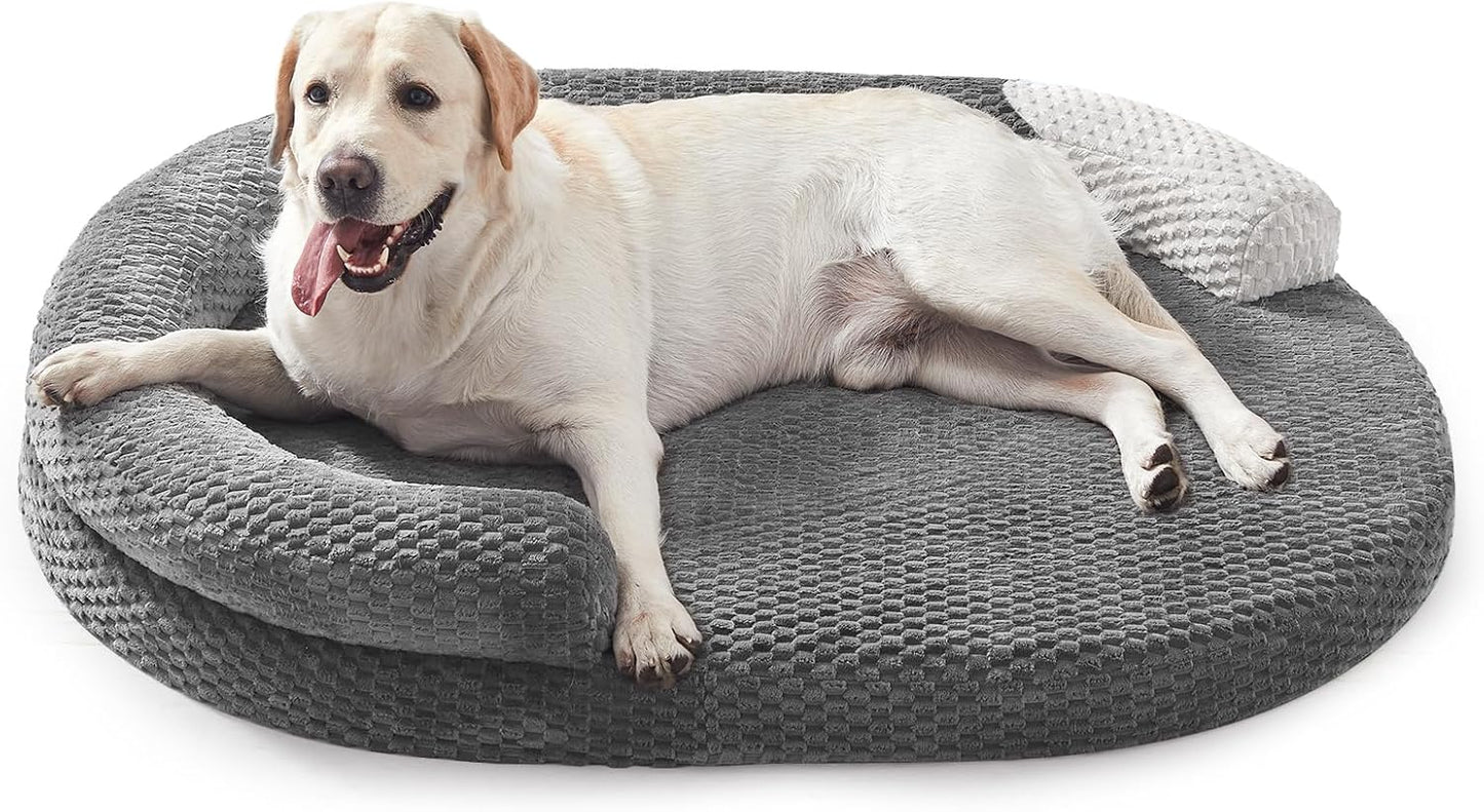 JOEJOY Orthopedic Dog Beds Large Sized Dog, Washable Waterproof Large Dog Bed with Removable Cover, Supportiv Egg-Crate Memory Foam Pet Bed with Non-Skid Bottom & Bolster Sides, Dark Grey, 36''x27''