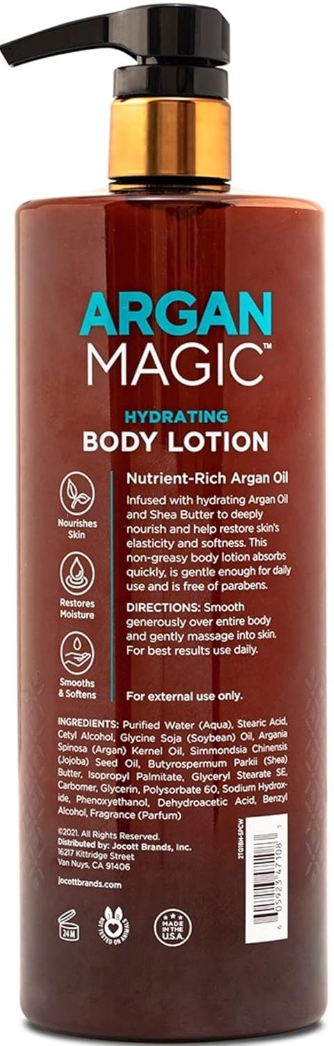 Argan Magic Hydrating Body Lotion with Argan Oil & Shea Butter for Dry Skin - Nourishes Skin, Restores Moisture, Smooths & Softens | Non-Greasy Formula | Paraben Free (32 oz)
