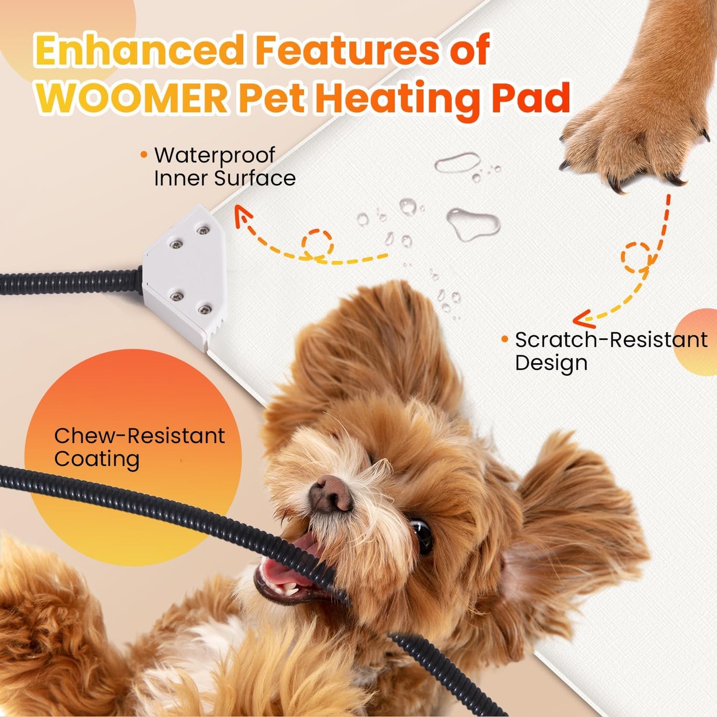 WOOMER Pet Heating Pad for Cats and Dogs, Includes Two Removable Covers, Heated Bed with Steel-Wrapped Cord, Waterproof and Chew-Resistant, 28”×18” Large Size for Larger Cats, Dogs and Rabbits