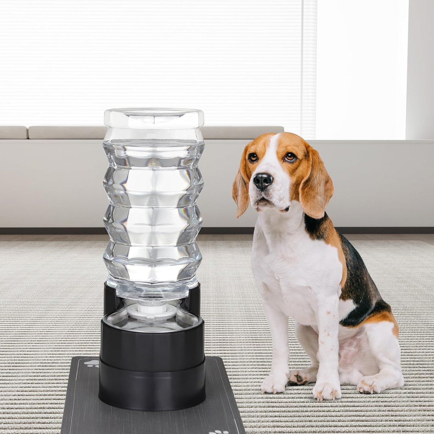 RIZZARI Dog Water Dispenser Bowl: 9L Large Black Automatic Stainless Steel Pet Feeder with Triple Filter and Specialized Brush - for Dogs Good for Joint Health - Garden Garage