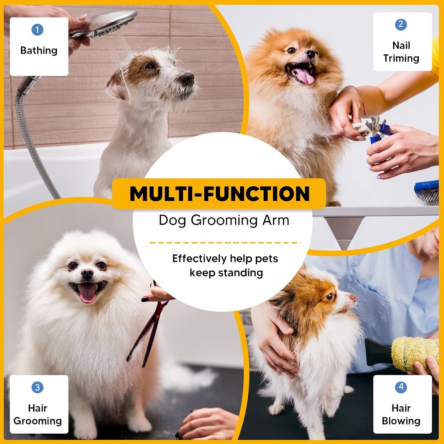 Adjustable Dog Grooming Arms with Anti-Slip Powerful Metal Clamp,Portable Pet Grooming Arm for Table with 1 Loop Noose & Two No Sit Haunch Holder,Grooming Restraint for Small Medium Dogs/Cats at Home