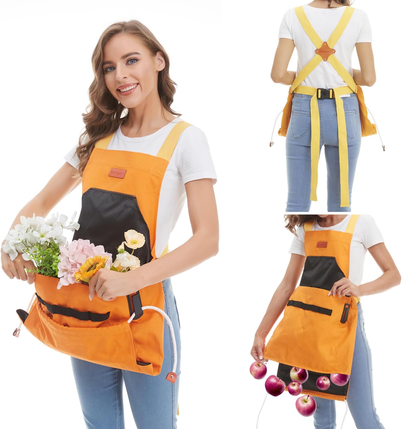 Gardening Apron with Pockets for Women, Adjustable, Washable, Garden Harvest Pouch with Quick Release Pockets