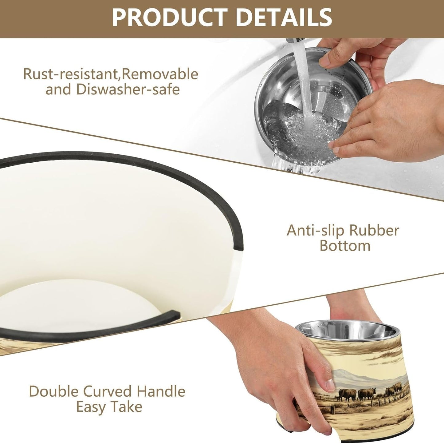 YETTASBIN Farm Cow Elevated Dog Bowls, Prevention of Vertebrae Disease Raised Dog & Cat Bowl Stand with Removable Stainless Steel Bowls, Non-Slip Spill-Proof Pet Food & Water Bowl Dish