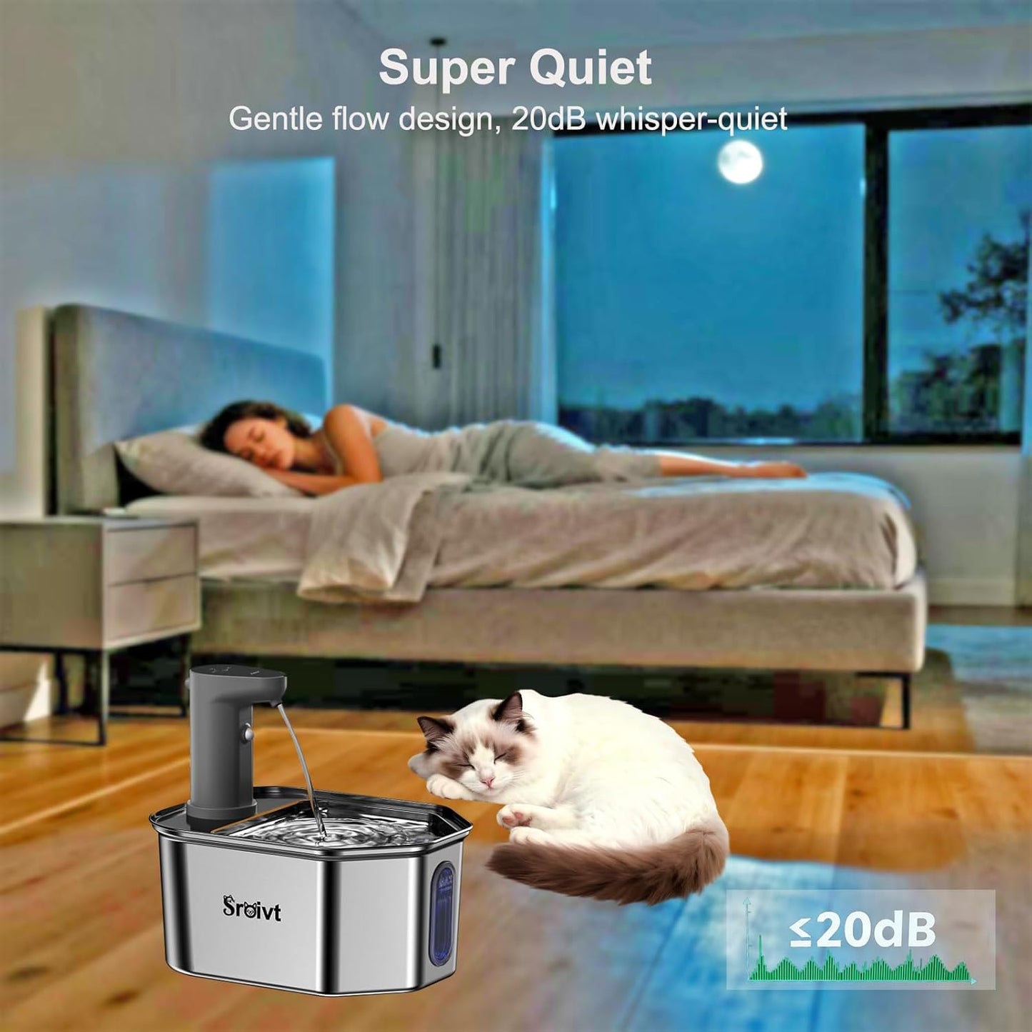 Cat Water Fountain Stainless Steel - cat Fountain - Water Fountains for Cats - pet Water Fountain - Dog Water Fountain - Stainless Steel cat Water Fountain Cordless - 88oz/2.6L,4Filters