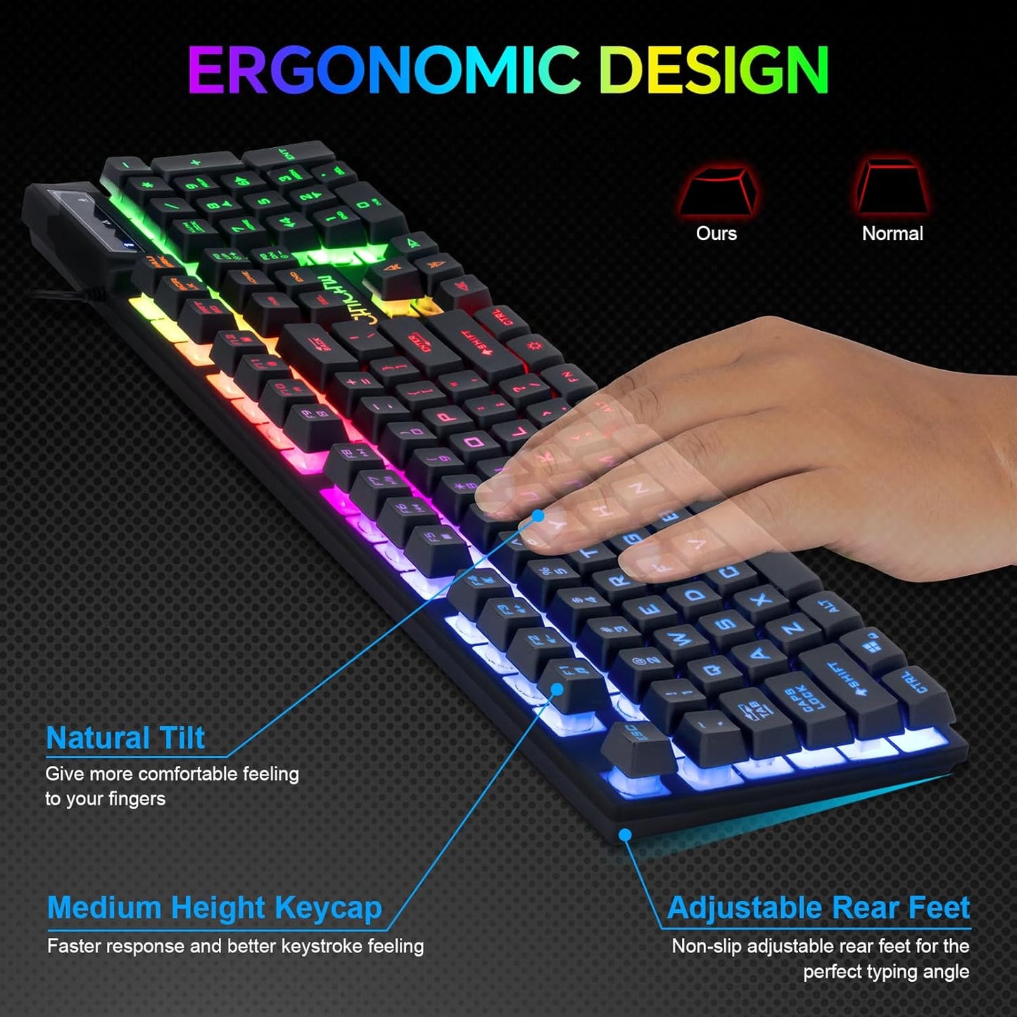 Gaming LED Keyboard Mouse Headset and Mousepad Bundle, CHONCHOW Wired Rainbow LED Light Up Gaming Keyboard Mouse Headset, Value 4 in 1 Game Set for Xbox PS4 PS5 PC Laptop Gamer