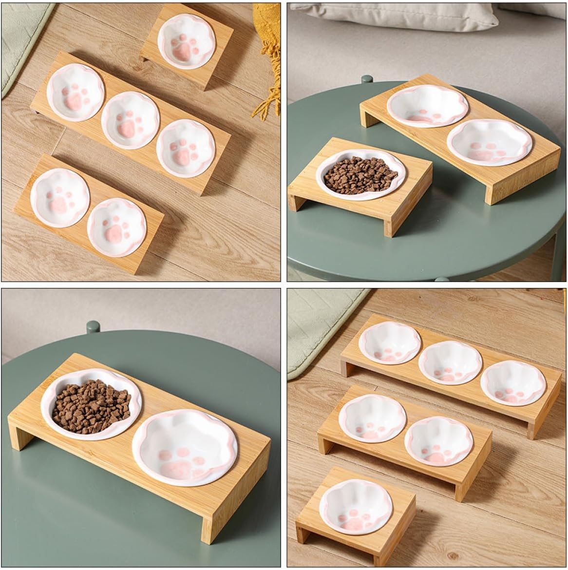 Milisten Elevated Cat Bowl with Stand and Ceramic Bowls, Whisker-Friendly Raised Feeding Station for Indoor Cats and Kittens