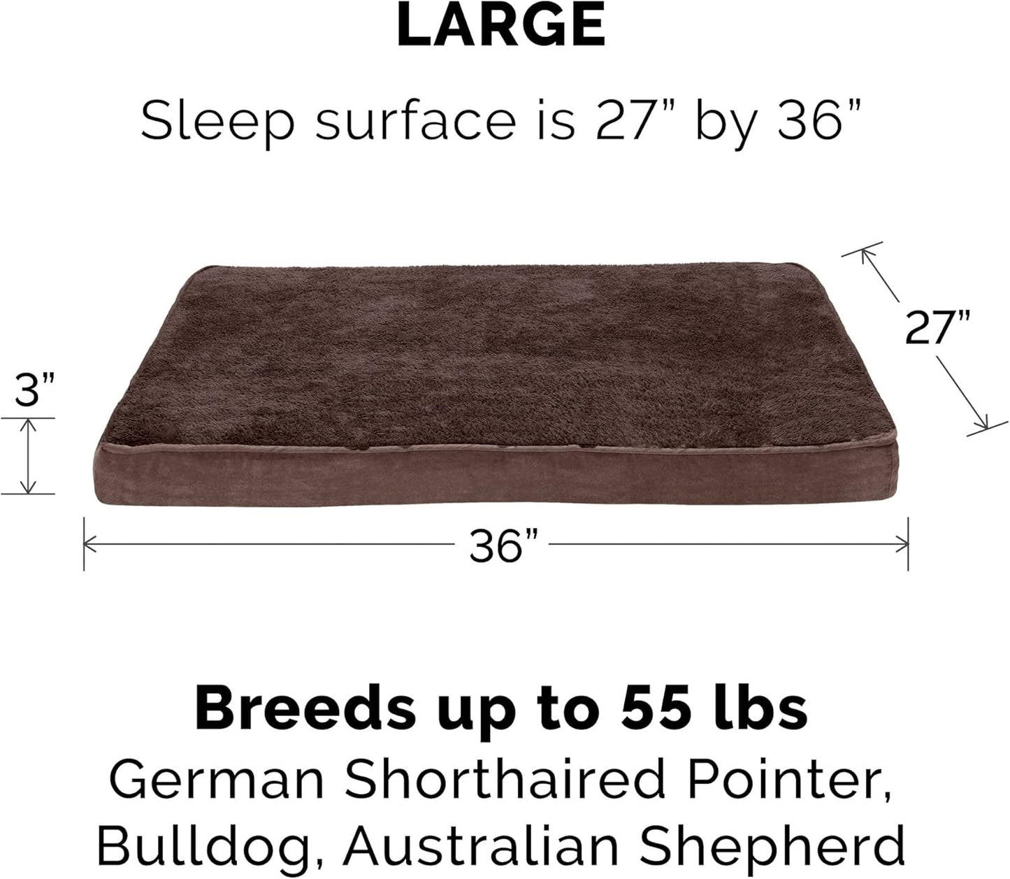 Furhaven Orthopedic Dog Bed for Large/Medium Dogs w/ Removable Washable Cover, For Dogs Up to 55 lbs - Terry & Suede Mattress - Espresso, Large