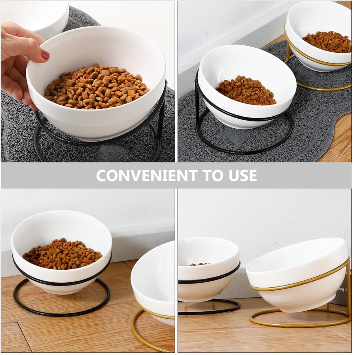 Milisten Ceramic Pet Feeding Bowl with Iron Stand, Slant Design Raised Cat Food Bowl for Indoor Use, Protective Elevated Pet Feeder for Dogs and Cats Random Style