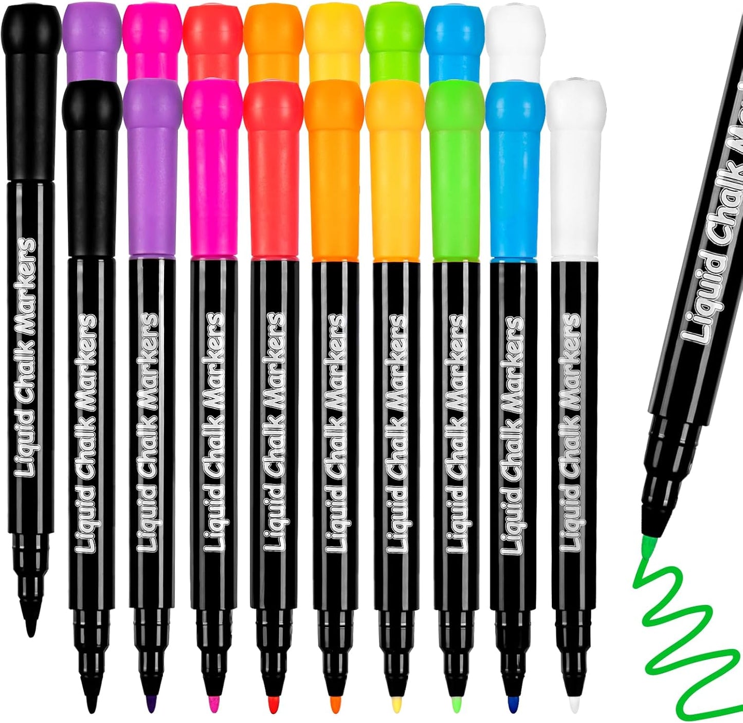 JR.WHITE Liquid Chalk Markers, 18 Pack Wet Erase Markers with 1mm Fine Tip for Acrylic Fridge Calendar, Glass Dry Erase Board, Whiteboard, Blackboard, Window, Mirror, LED Note Board & Chalkboard Signs