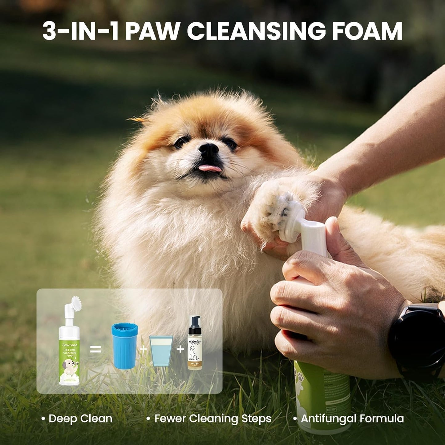 Paw Cleaner for Dogs & Cats, No-Rinse Foaming Pet Foot Washer with Built-in Scrubber Brush for Dirty, Muddy Paws – Suitable for Small, Medium & Large Dogs, Puppies, Kittens (5 fl oz)