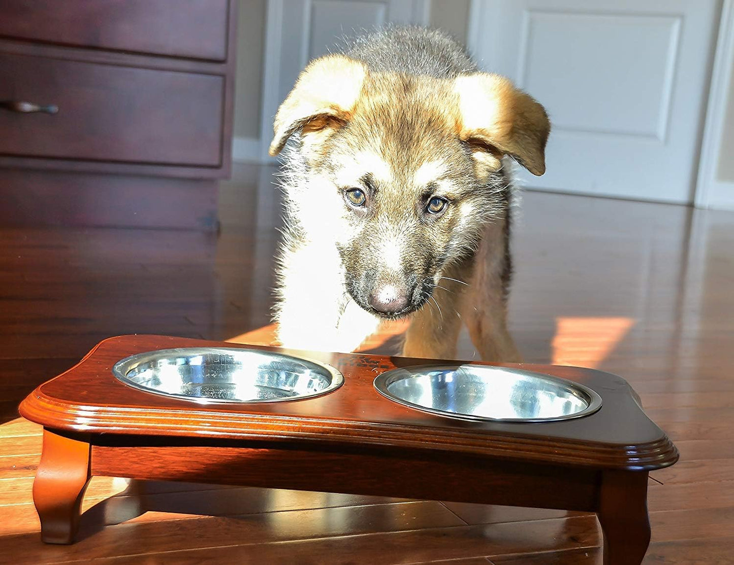 Premium Elevated Pet Feeder By Pawridge - Luxury Solid Wood Stand & 2 Food Grade Stainless Steel Bowls - Improves Your Pet's Digestion - Suitable For Small / Medium Dogs & Cats