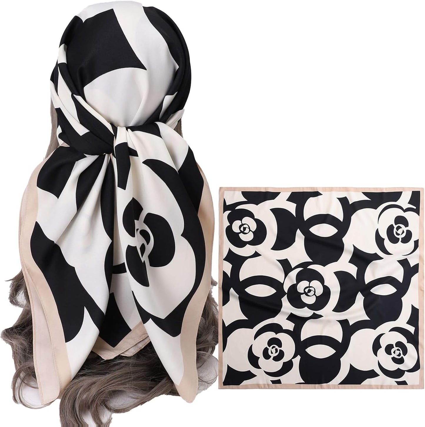 Women's Square Silk Like Head Scarf Large 35 inch Silk Feeling Hair Wrapping Satin Scarves for Sleeping Bandanas