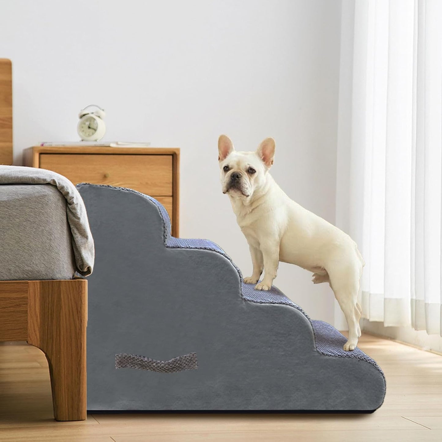 PAWSCART Pet Stairs for Dogs 4-Step, 19.6" H Pet Stairs for High Bed, Couch Sofa & Chair, 30D Material Soft Foam Dog Steps with Non-Slip Bottom Surface Removable Washable Cover, Grey