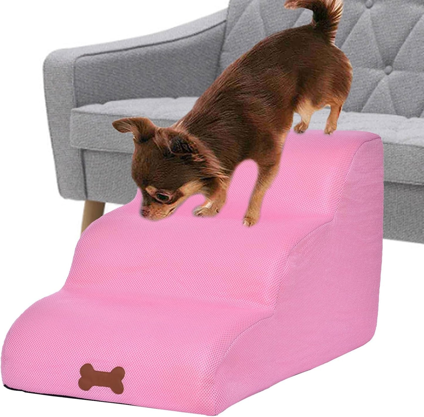 Pet Ladder - 3 Tier Foam Dog Ramps/Steps | Pet Ladder for Cats/Dogs Removable for Sofa, Couch and High Bed Climbing for Up to 150 Lb